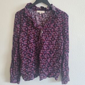 LOFT Purple and Pink Floral Blouse